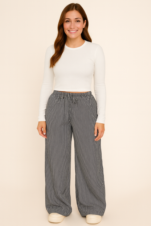 'Ava' Striped Drawstring Pants - Celes Fashion